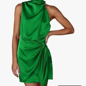 Chic Emerald Green Draped Mini Dress